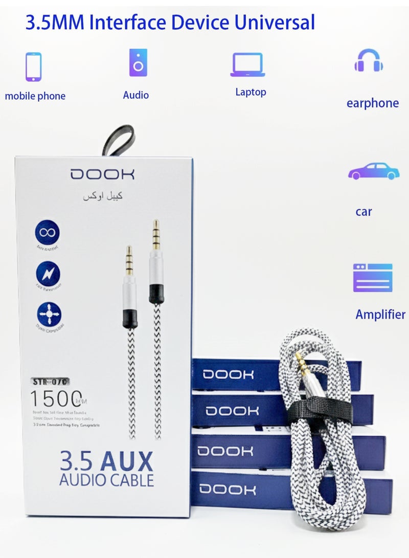 Nylon Male to Male Aux Audio Cable 1.5m  STR-070 - Black/Silver - Image 3